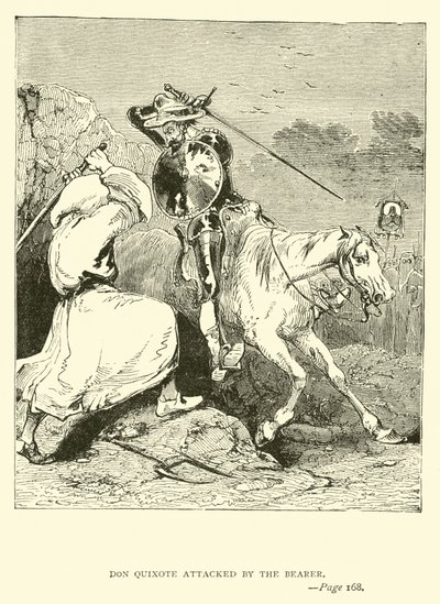 Don Quichot aangevallen door de drager door John Gilbert